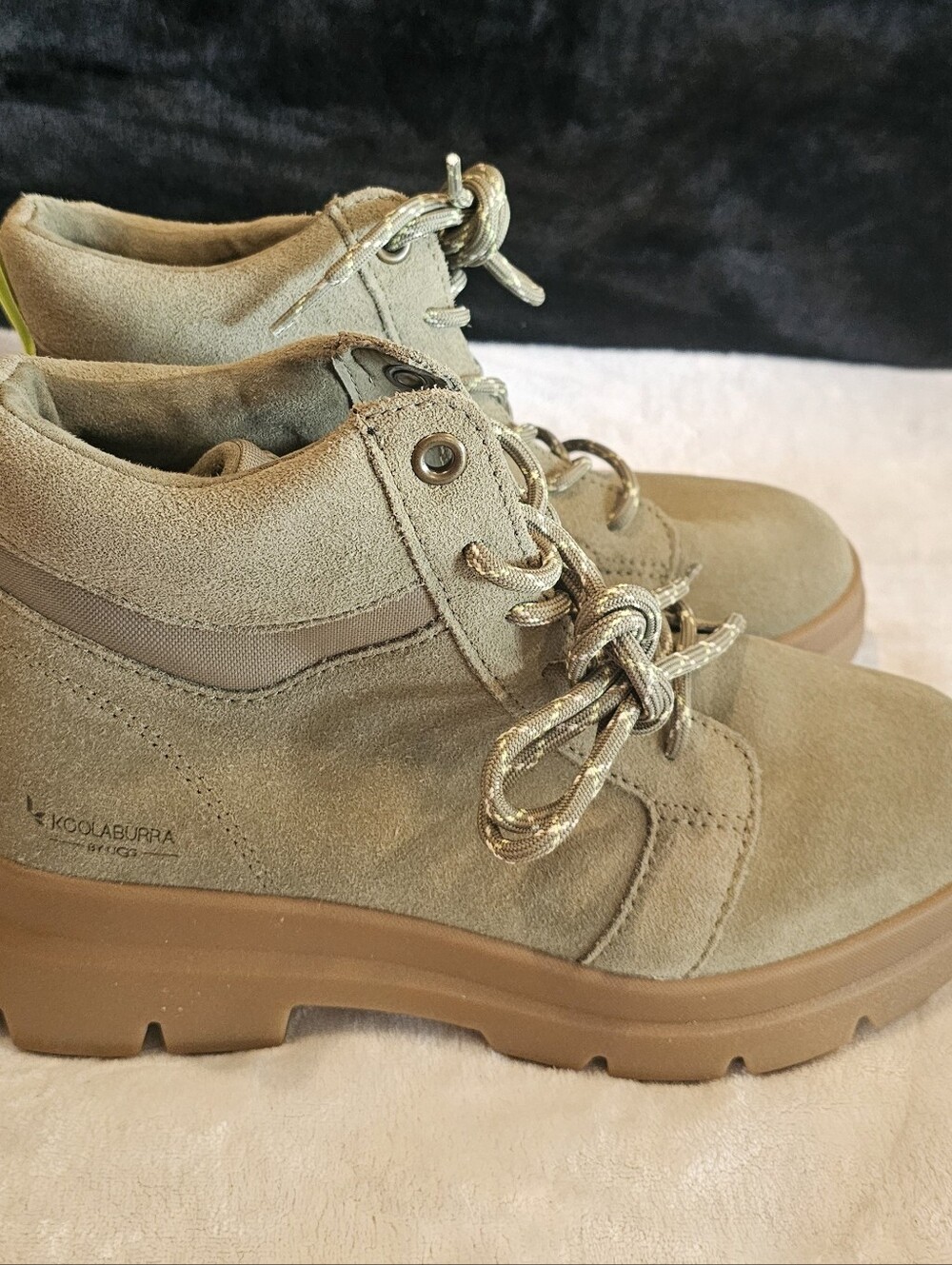 Koolaburra Mens Lite Green Suede Hiking-Style Lace Boots- Size 10.5